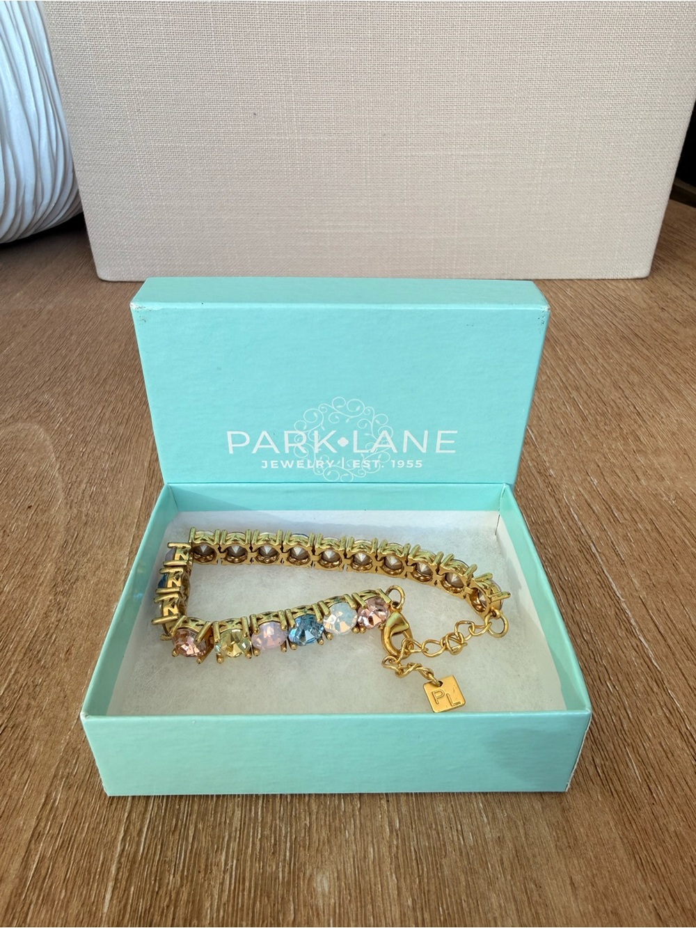 Park Lane Gold-Tone Bracelet with Pink, Blue and Clear Crystals